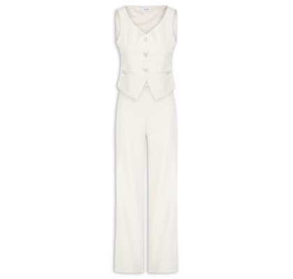 Conjunto Feminino Alfaiataria Colete Com Calça - Branco