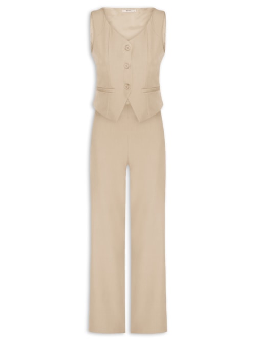 Conjunto Feminino Alfaiataria Colete Com Calça - Marrom