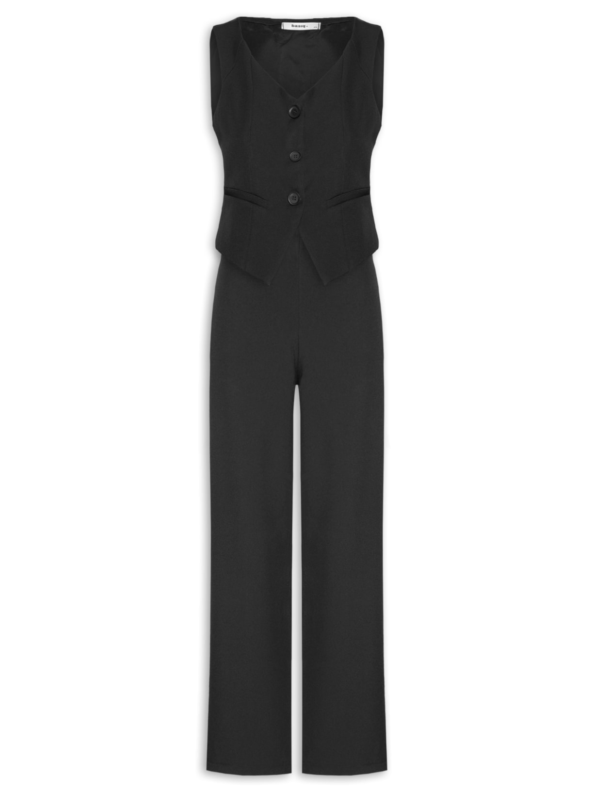 Conjunto Feminino Alfaiataria Colete Com Calça Preto Basiq