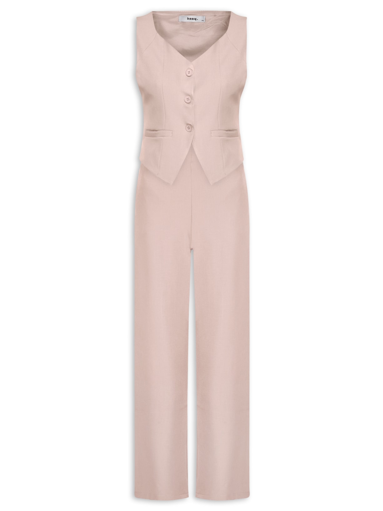 Conjunto Feminino Alfaiataria Colete Com Calça Rosa Basiq