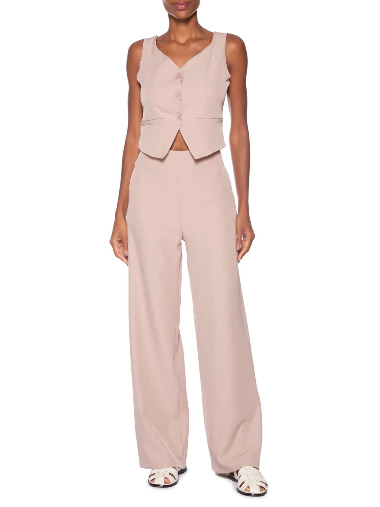 Conjunto Feminino Alfaiataria Colete Com Calça Rosa Basiq