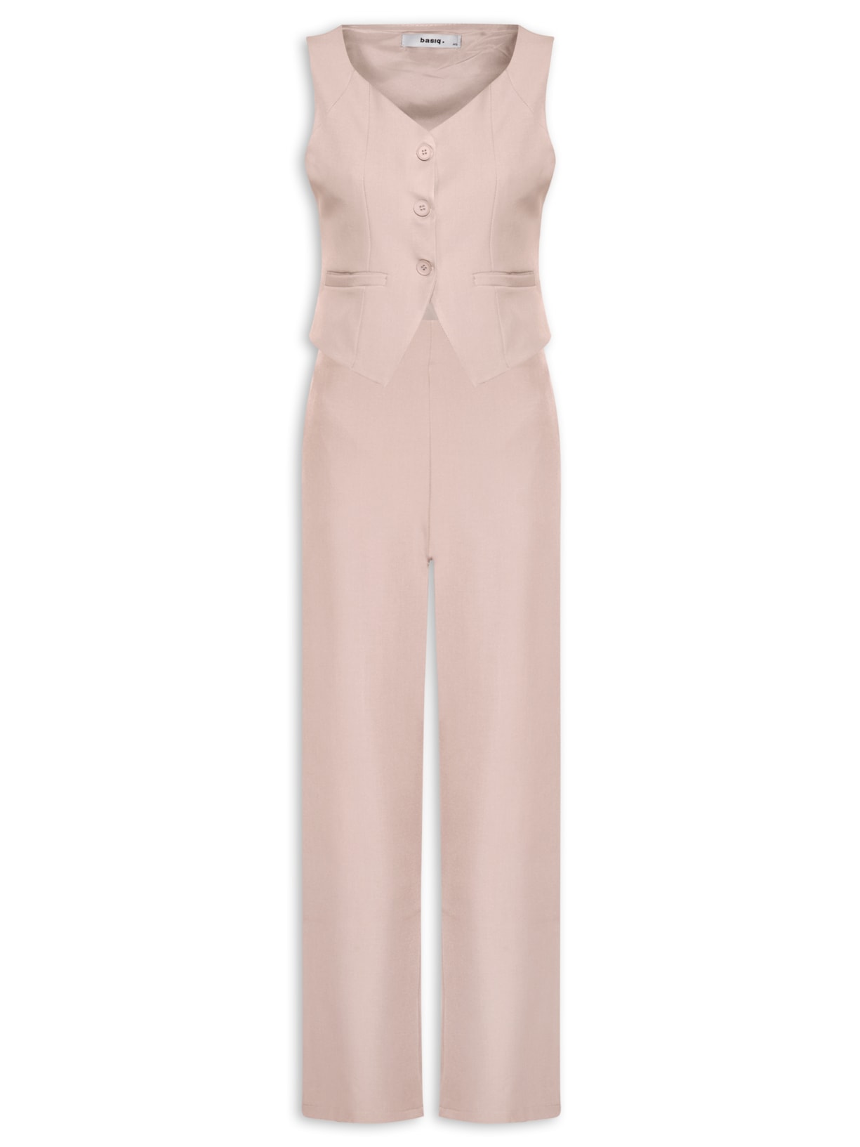 Conjunto Feminino Alfaiataria Colete Com Calça Rosa Basiq