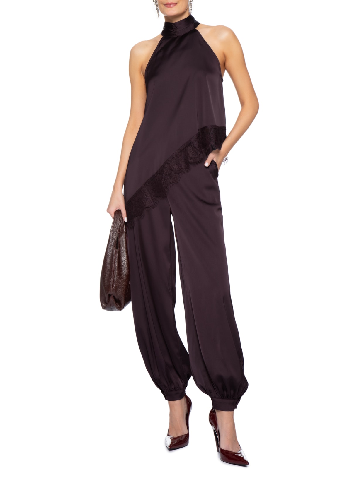Conjunto Feminino Assimétrico com Detalhes em Renda Roxo Market 33