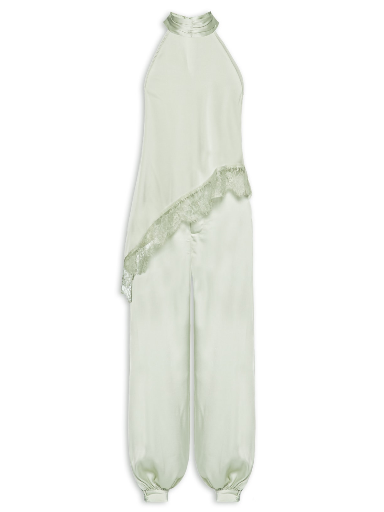 Conjunto Feminino Assimétrico com Detalhes em Renda Verde Market 33