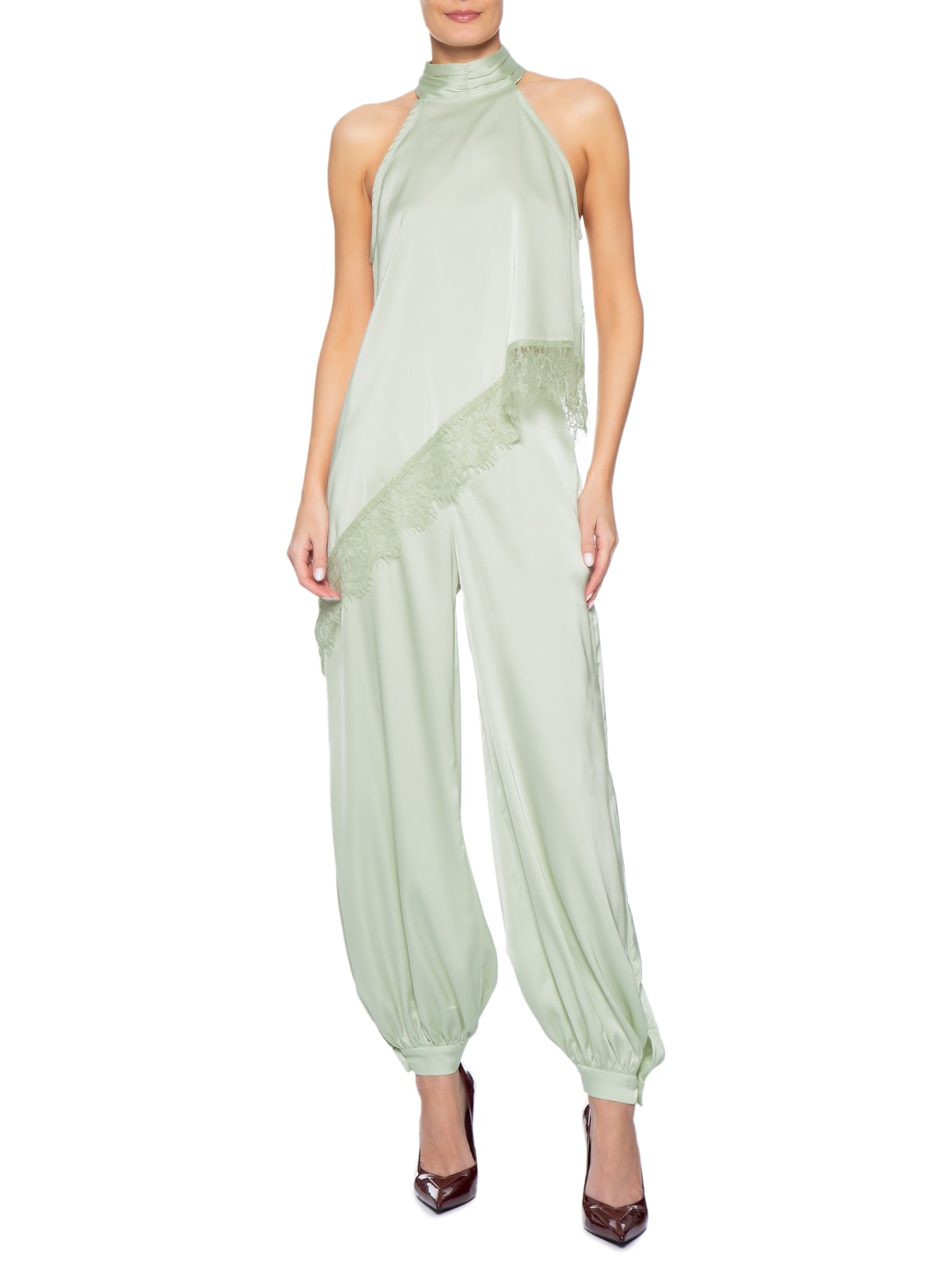 Conjunto Feminino Assimétrico com Detalhes em Renda Verde Market 33