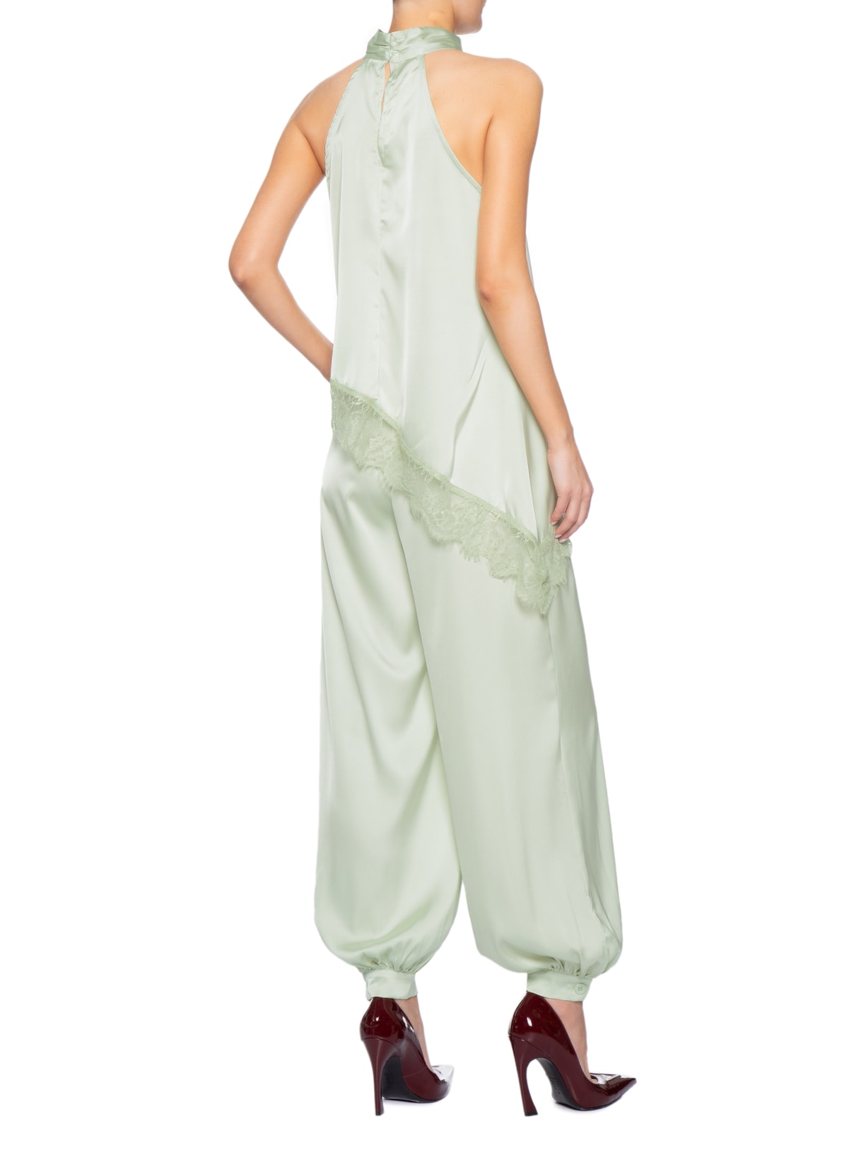 Conjunto Feminino Assimétrico com Detalhes em Renda Verde Market 33