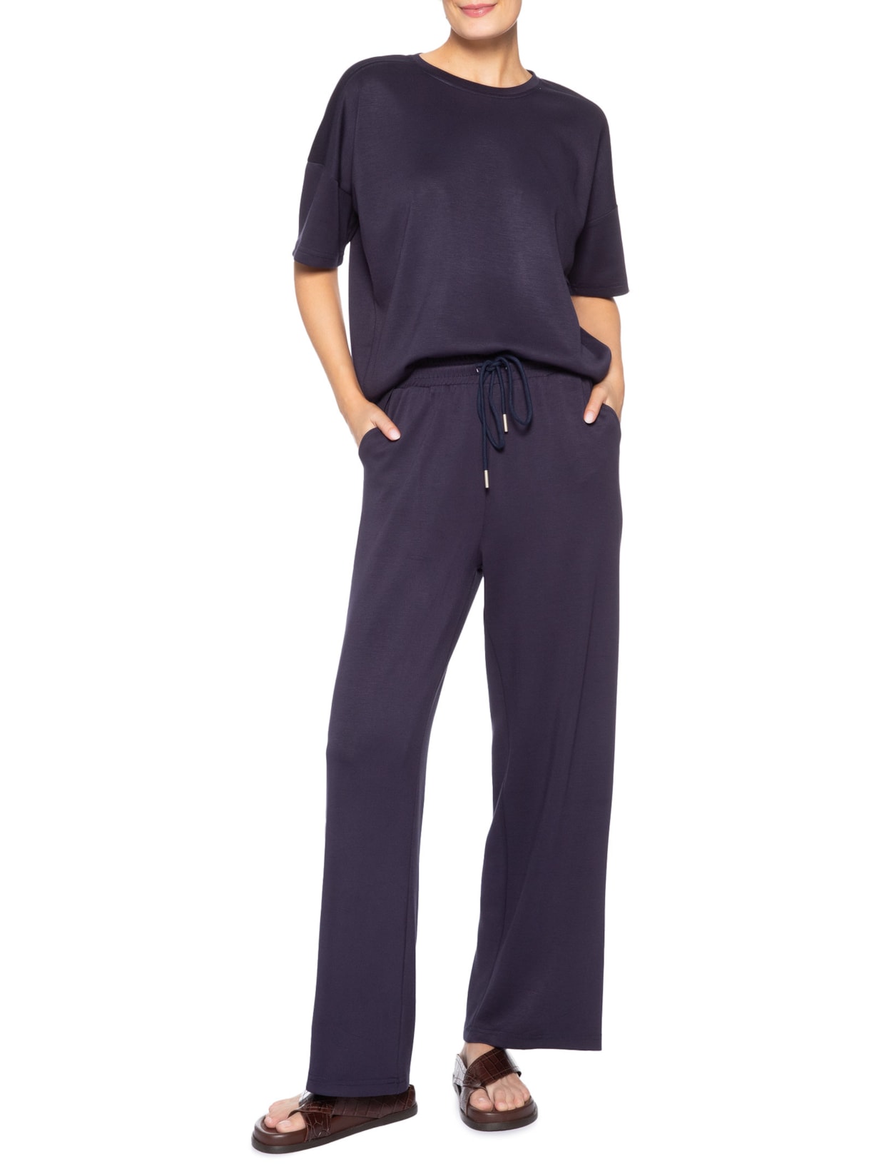 Conjunto Feminino Básico Em Malha Azul Basiq