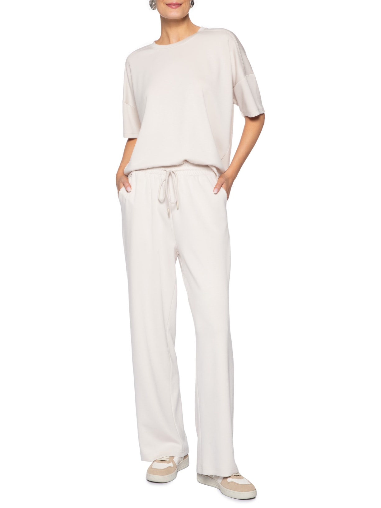 Conjunto Feminino Básico Em Malha Off White Basiq