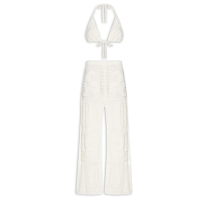 Conjunto Feminino Beachwear Em Tricot - Off White