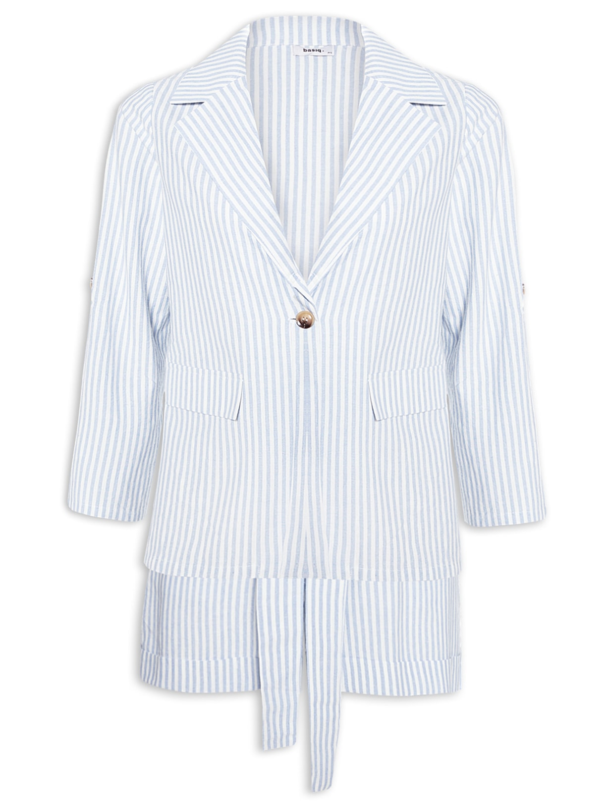 Conjunto Feminino Blazer Com Short Listrado - Azul