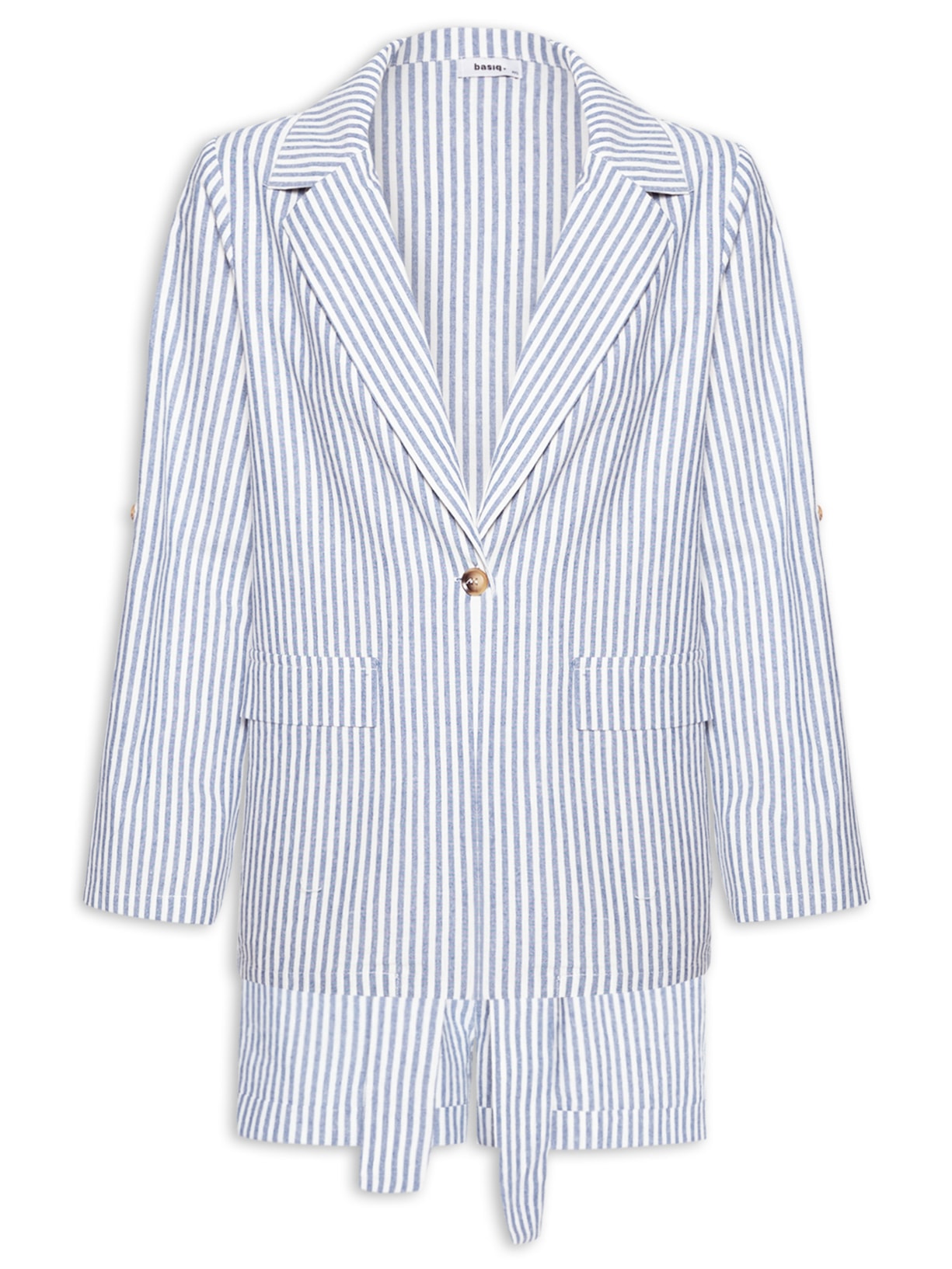 Conjunto Feminino Blazer Com Short Listrado - Azul