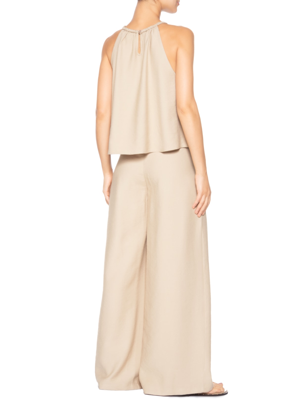 Conjunto Feminino Blusa Alcinha E Calça Pantalona Bege Basiq