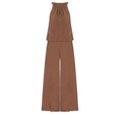 Conjunto Feminino Blusa Alcinha E Calça Pantalona - Marrom