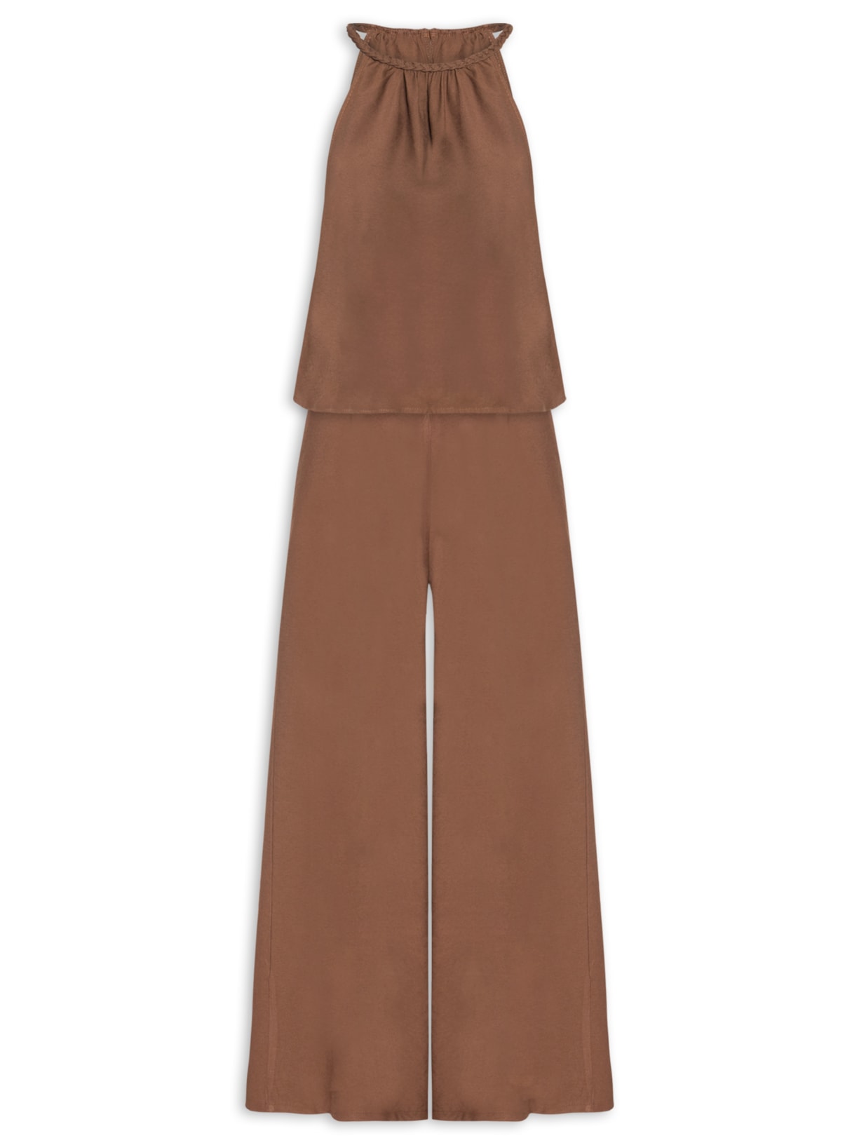 Conjunto Feminino Blusa Alcinha E Calça Pantalona - Marrom