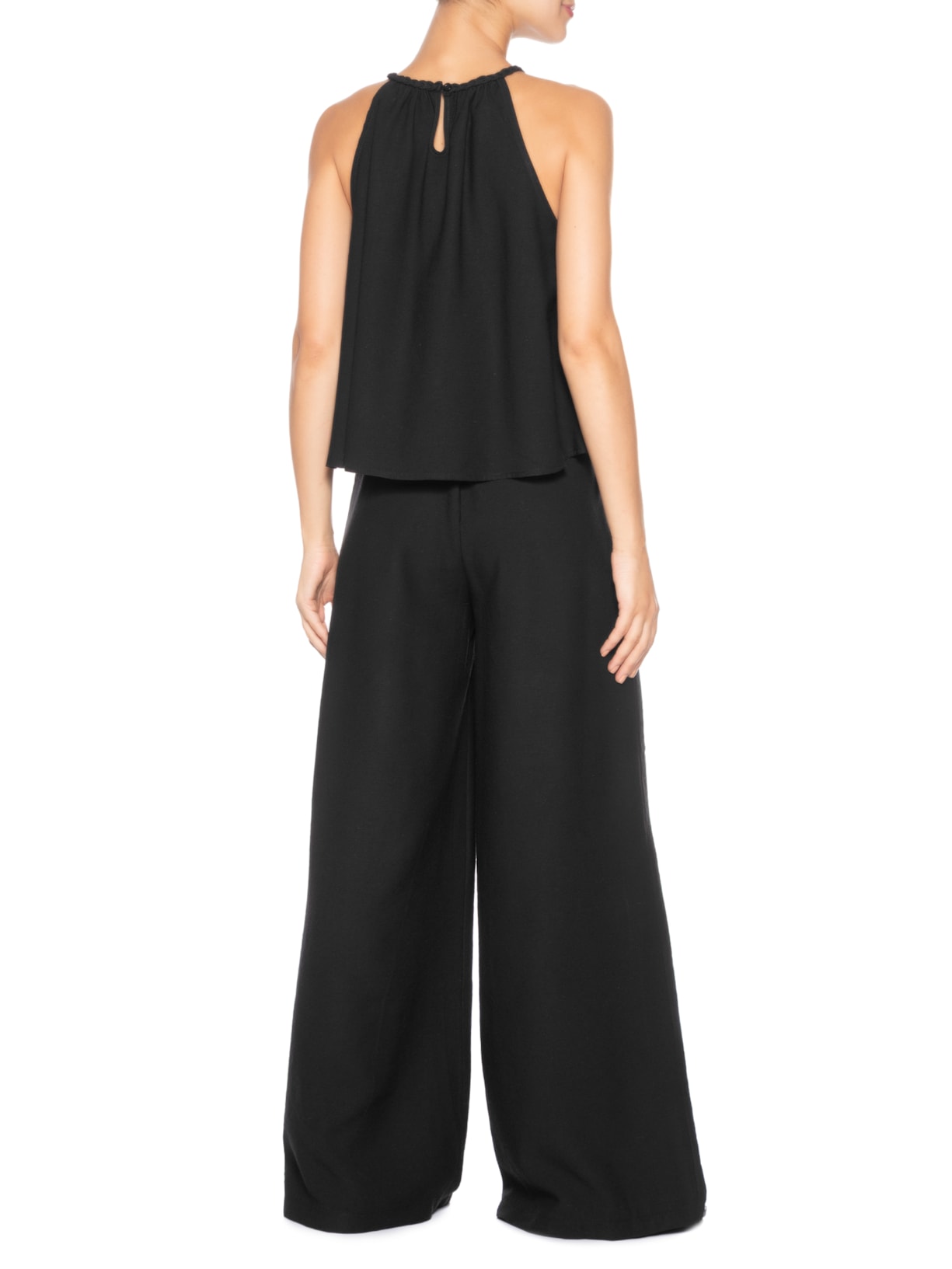 Conjunto Feminino Blusa Alcinha E Calça Pantalona Preto Basiq