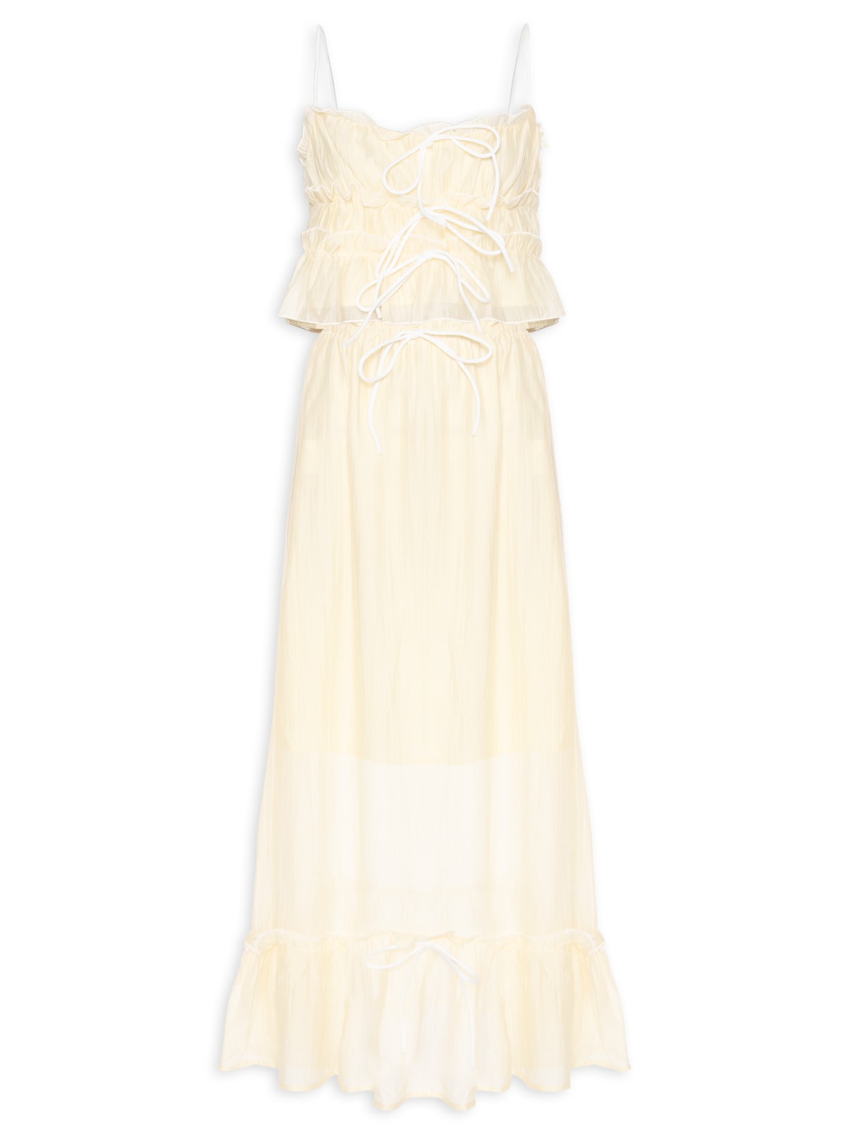 Conjunto Feminino Blusa Babados E Saia Midi - Amarelo