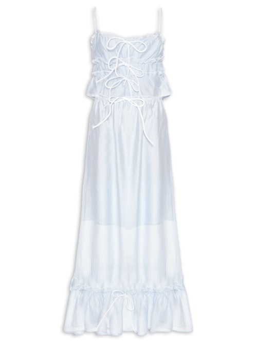 Conjunto Feminino Blusa Babados E Saia Midi - Azul