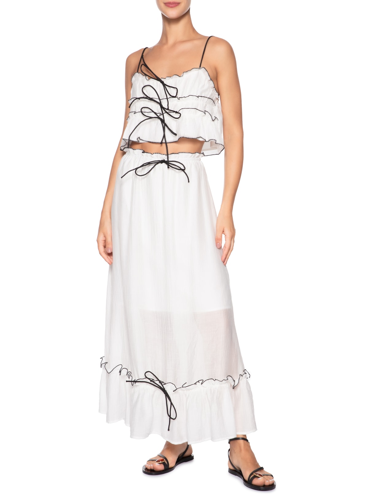 Conjunto Feminino Blusa Babados E Saia Midi Off White Market 33