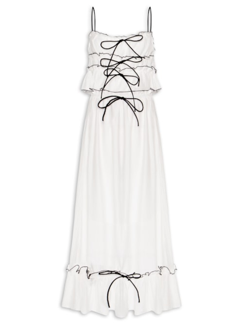 Conjunto Feminino Blusa Babados E Saia Midi - Off White