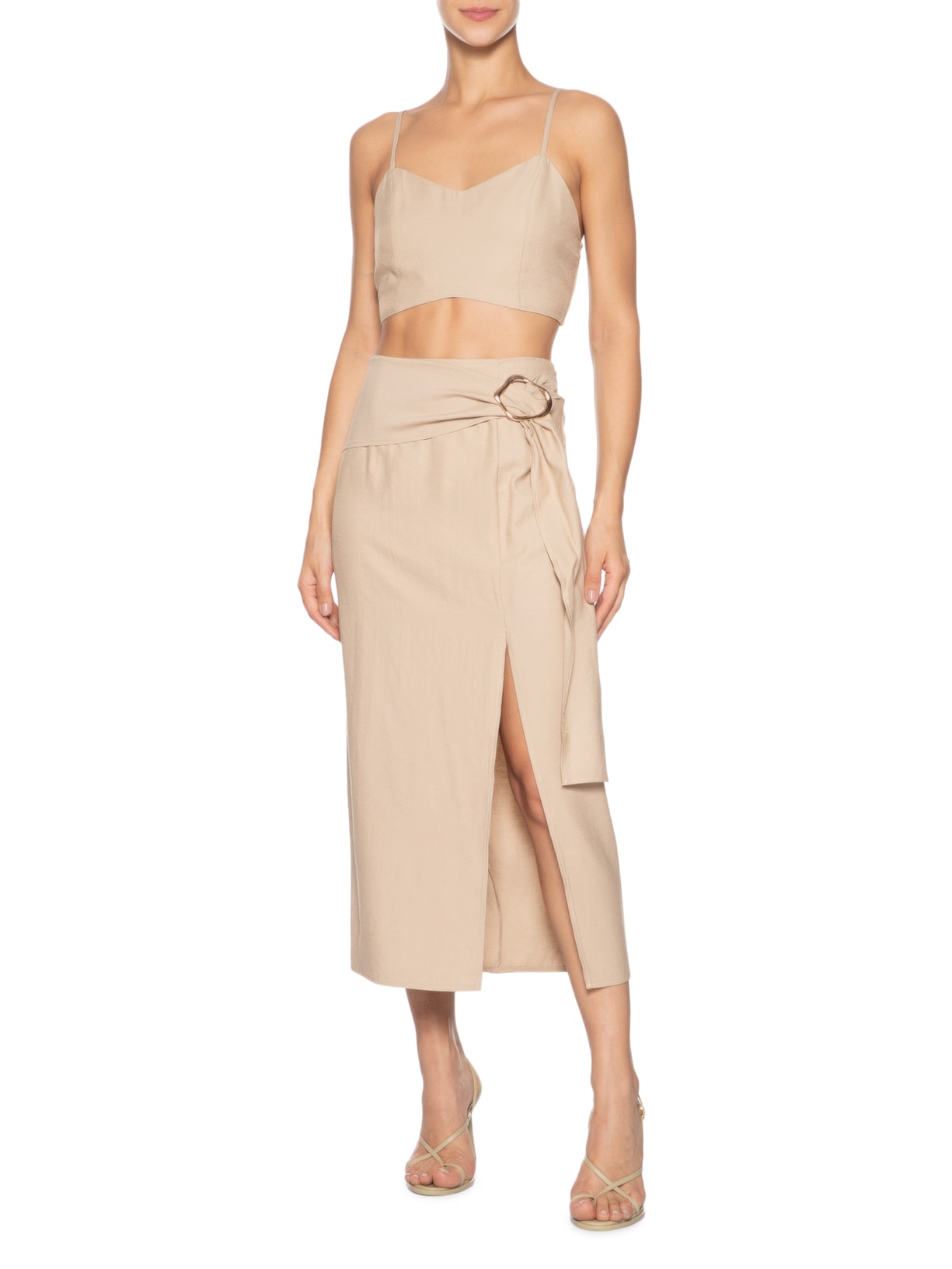 Conjunto Feminino Blusa E Saia com Fivela Bege Market 33