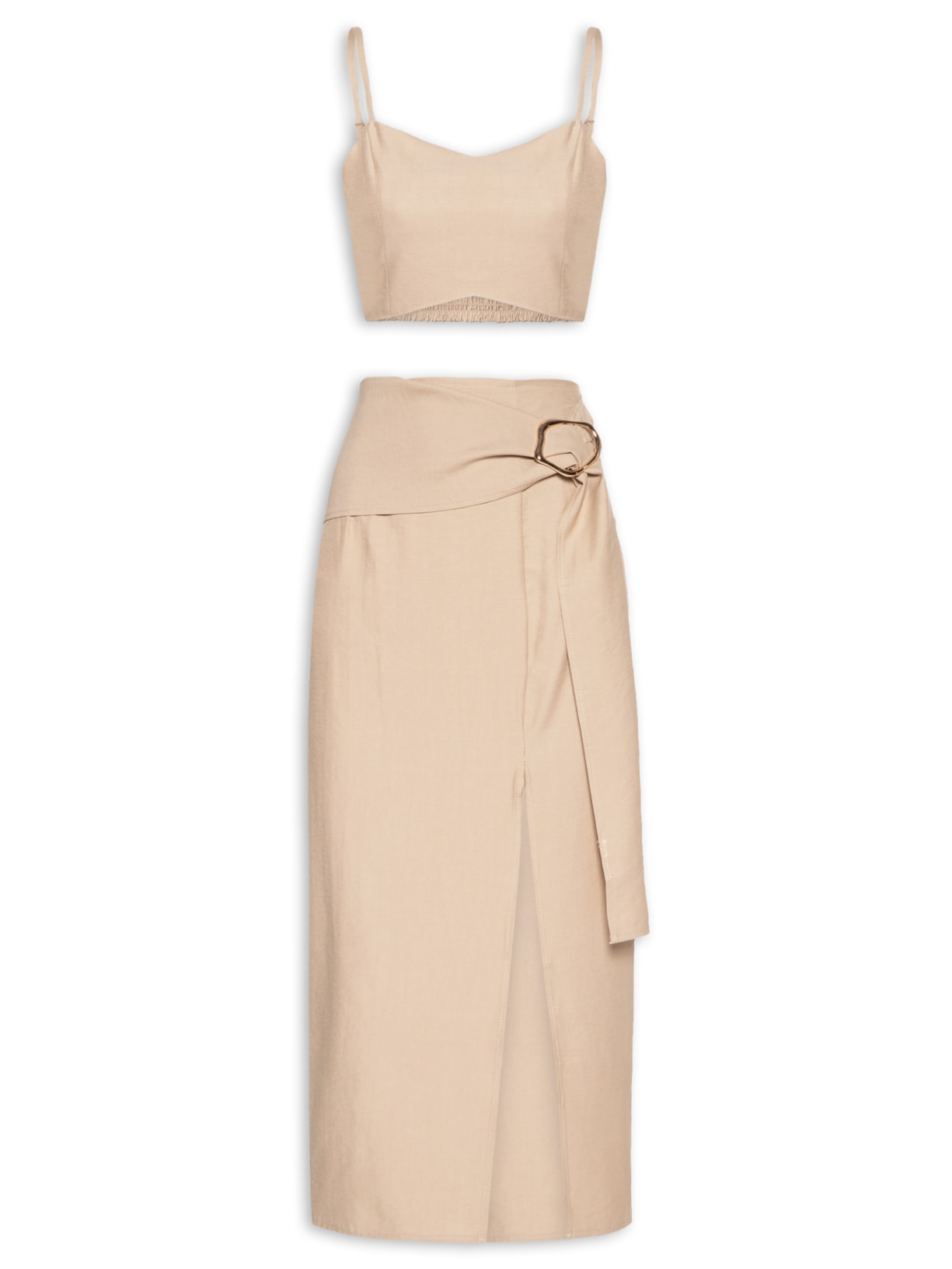 Conjunto Feminino Blusa E Saia com Fivela - Bege