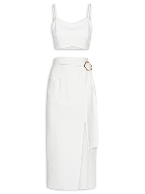 Conjunto Feminino Blusa E Saia com Fivela - Off White