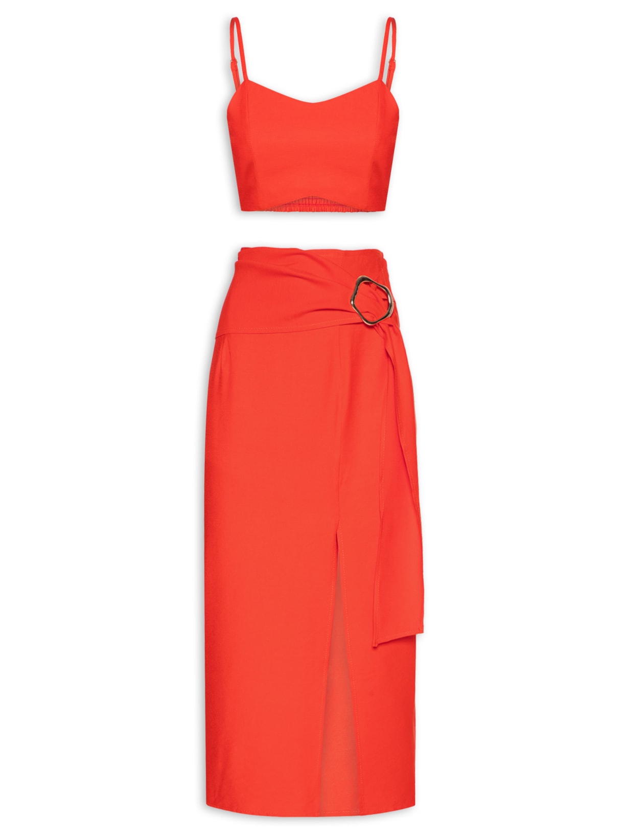 Conjunto Feminino Blusa E Saia com Fivela - Vermelho