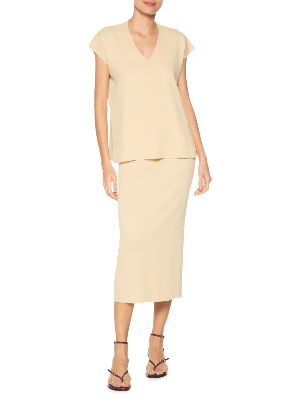 Conjunto Feminino Blusa e Saia em Tricot Amarelo '2Essential