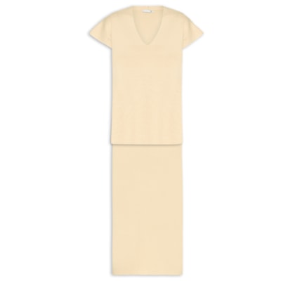 Conjunto Feminino Blusa e Saia em Tricot - Amarelo