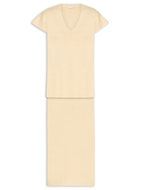 Conjunto Feminino Blusa e Saia em Tricot - Amarelo