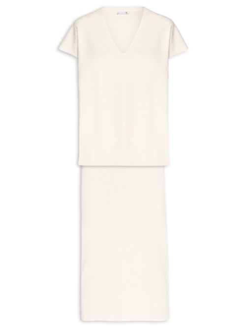 Conjunto Feminino Blusa e Saia em Tricot - Off White
