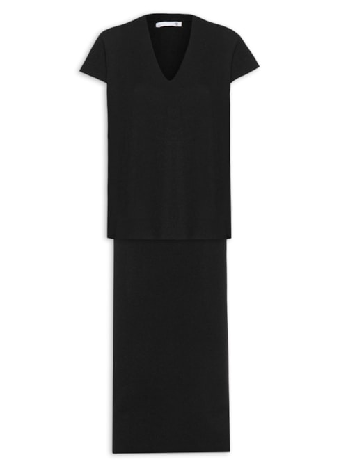 Conjunto Feminino Blusa e Saia em Tricot - Preto