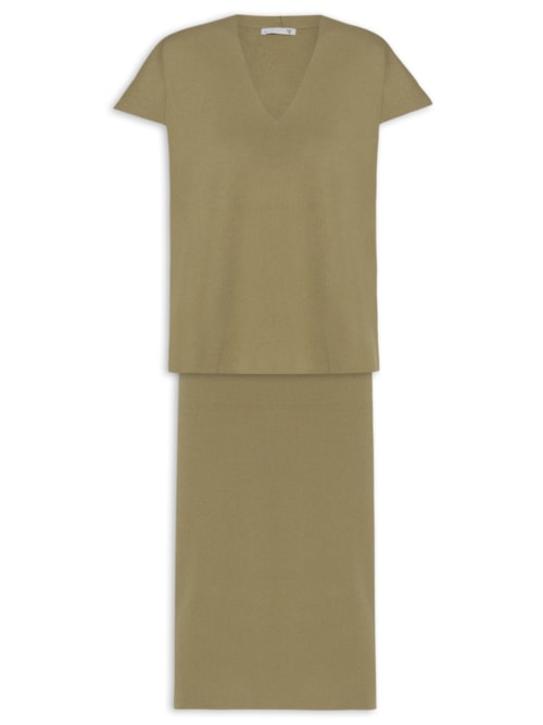 Conjunto Feminino Blusa e Saia em Tricot - Verde