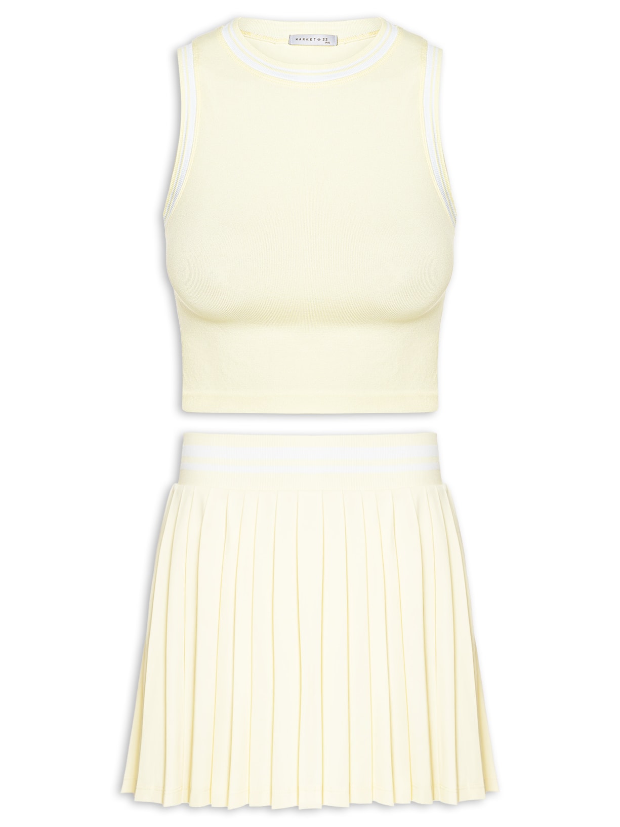 Conjunto Feminino Blusa e Saia Plissada Amarelo Market 33