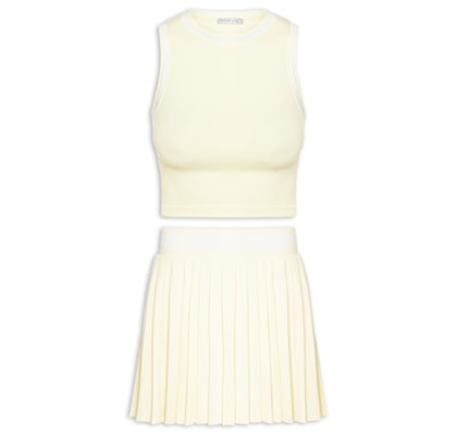 Conjunto Feminino Blusa e Saia Plissada - Amarelo