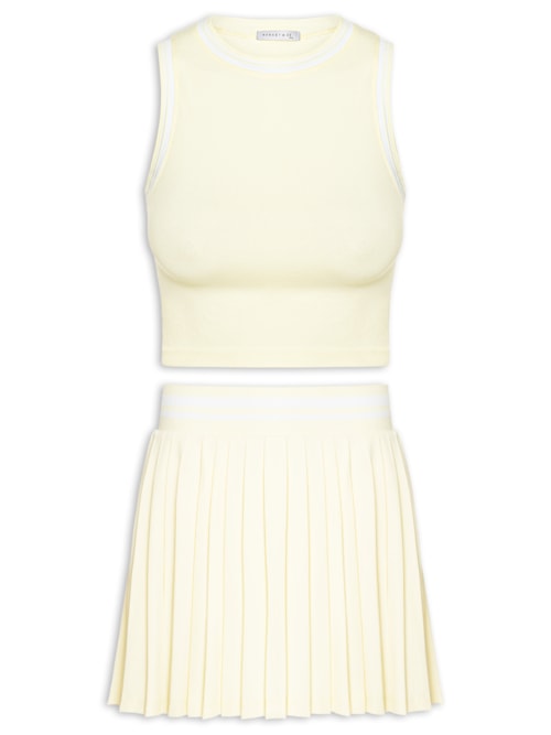 Conjunto Feminino Blusa e Saia Plissada - Amarelo