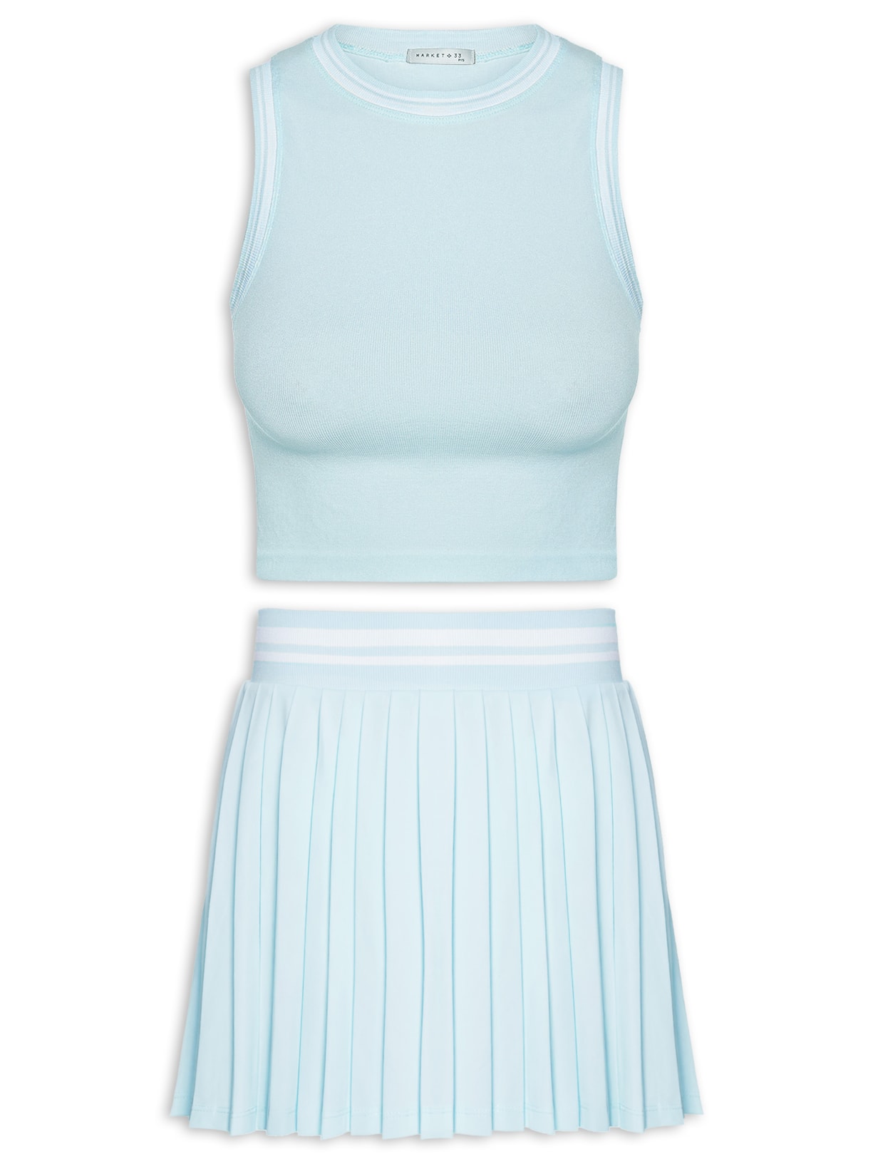 Conjunto Feminino Blusa e Saia Plissada - Azul