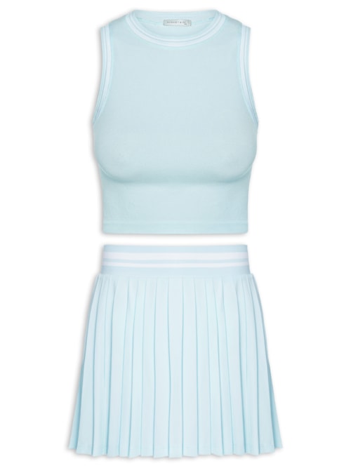 Conjunto Feminino Blusa e Saia Plissada - Azul