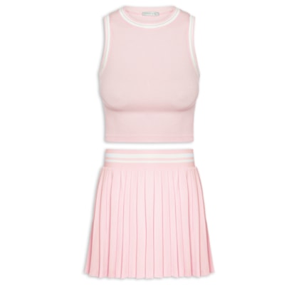 Conjunto Feminino Blusa e Saia Plissada - Rosa