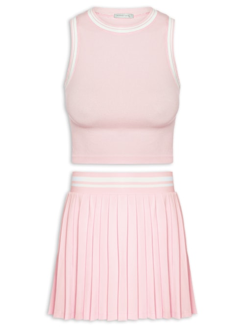 Conjunto Feminino Blusa e Saia Plissada - Rosa