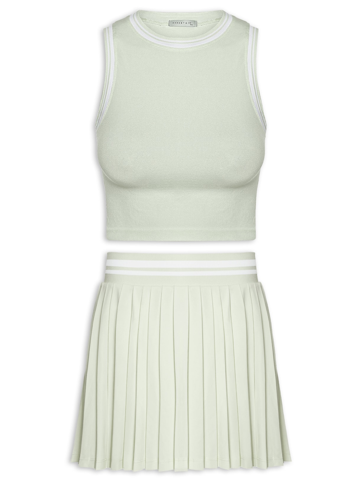 Conjunto Feminino Blusa e Saia Plissada Verde Market 33