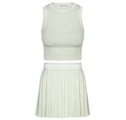 Conjunto Feminino Blusa e Saia Plissada - Verde