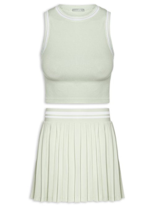 Conjunto Feminino Blusa e Saia Plissada - Verde