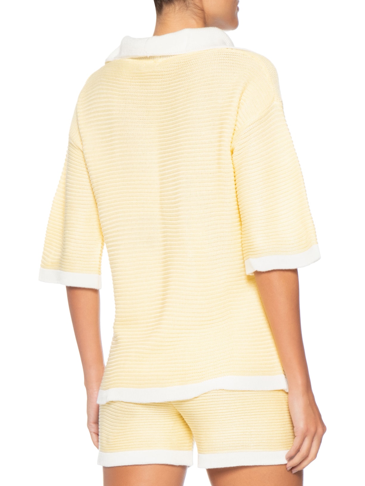 Conjunto Feminino Blusa E Short Em Tricot Bicolor Amarelo Basiq