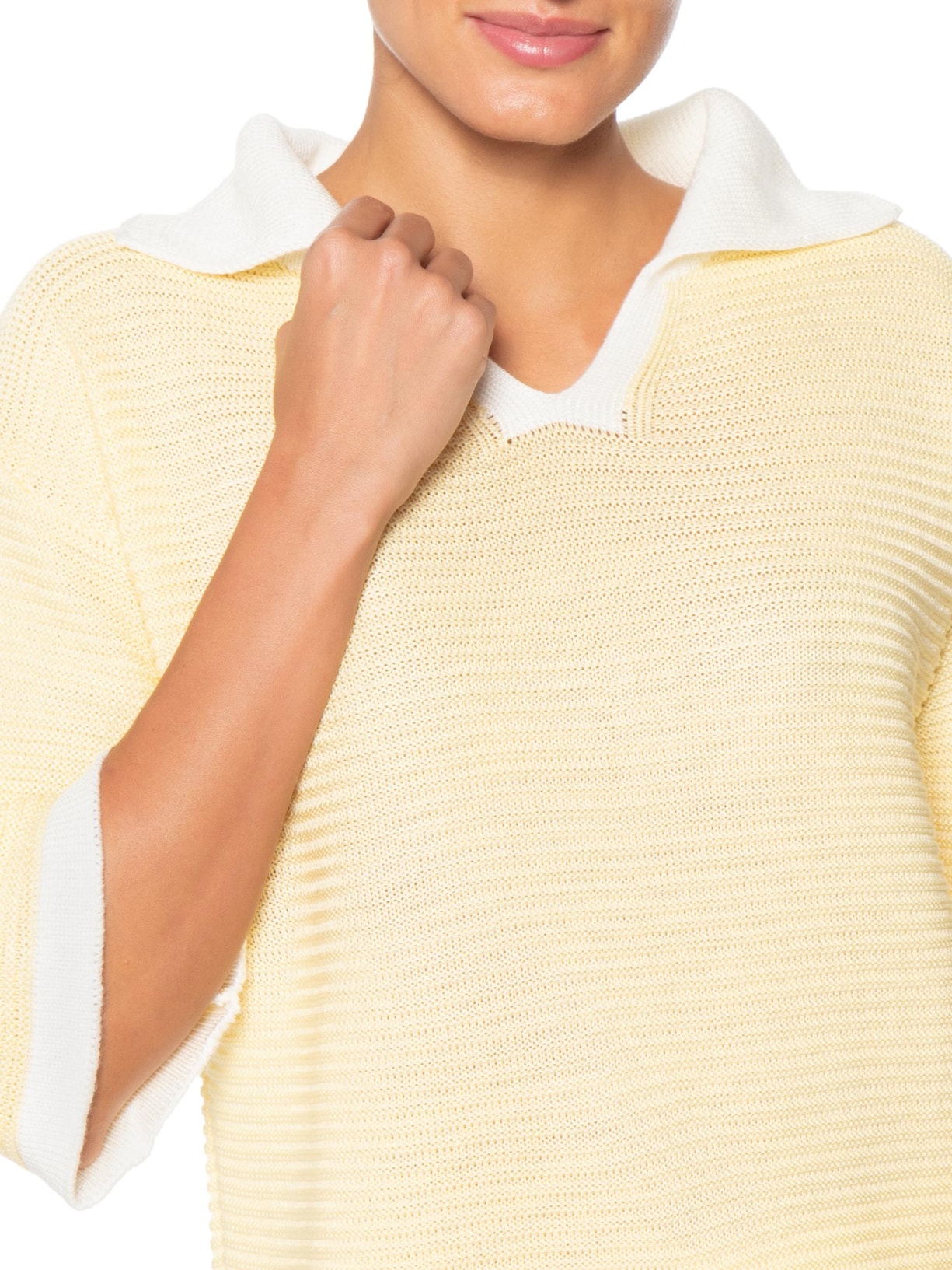 Conjunto Feminino Blusa E Short Em Tricot Bicolor Amarelo Basiq