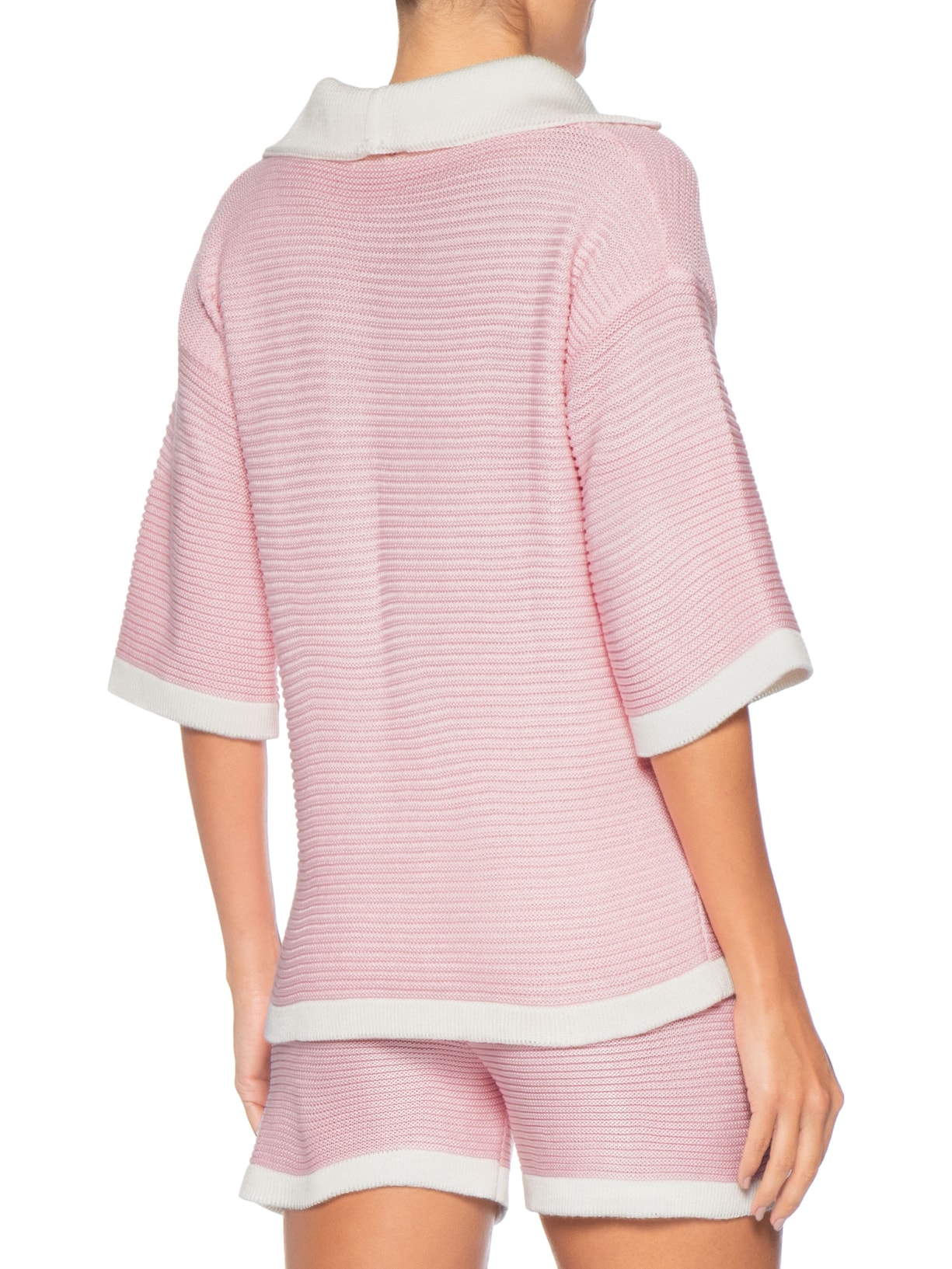 Conjunto Feminino Blusa E Short Em Tricot Bicolor Rosa Basiq