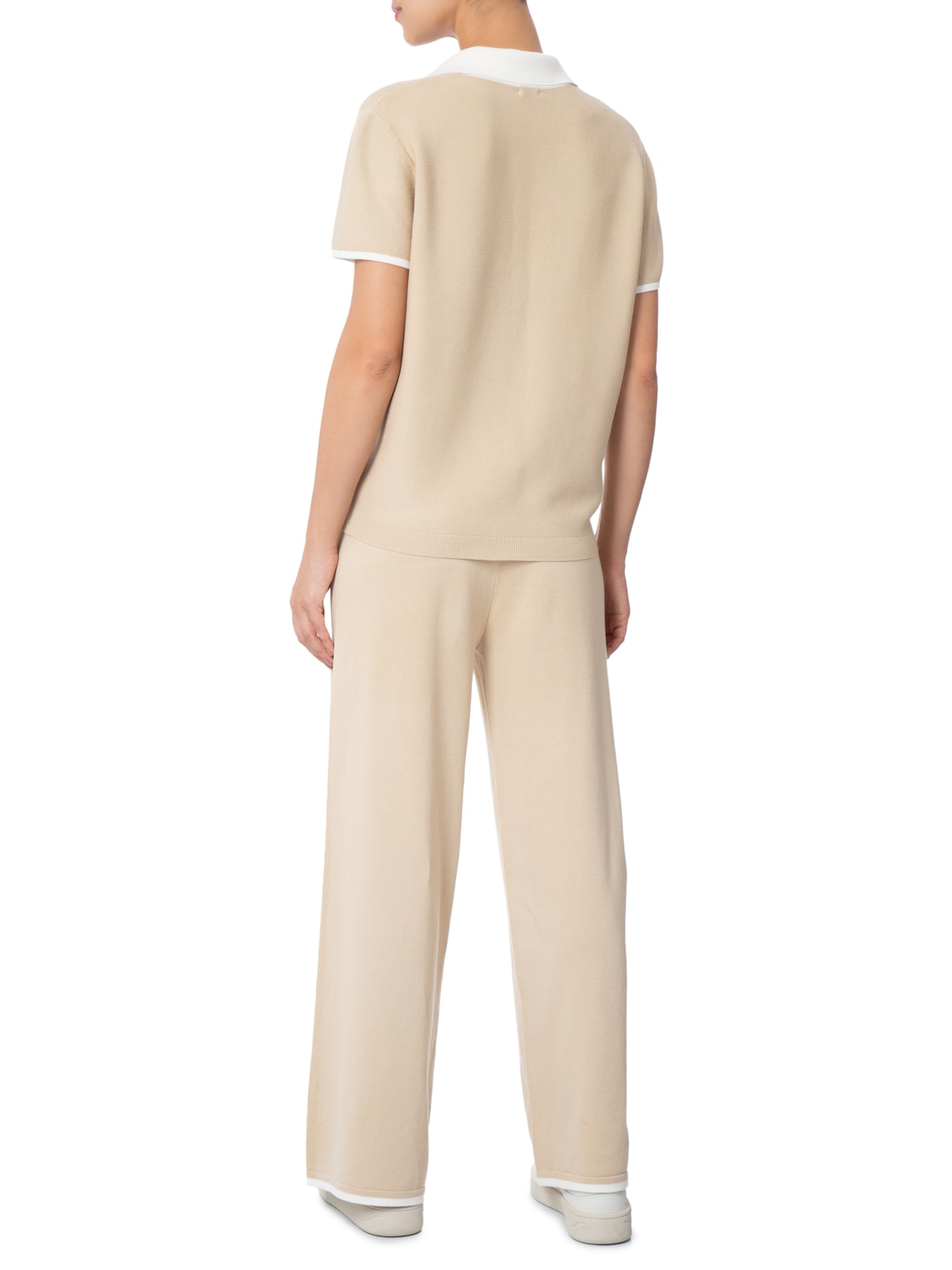 Conjunto Feminino Blusa Gola Esporte E Calça Tricot Bicolor Bege Basiq