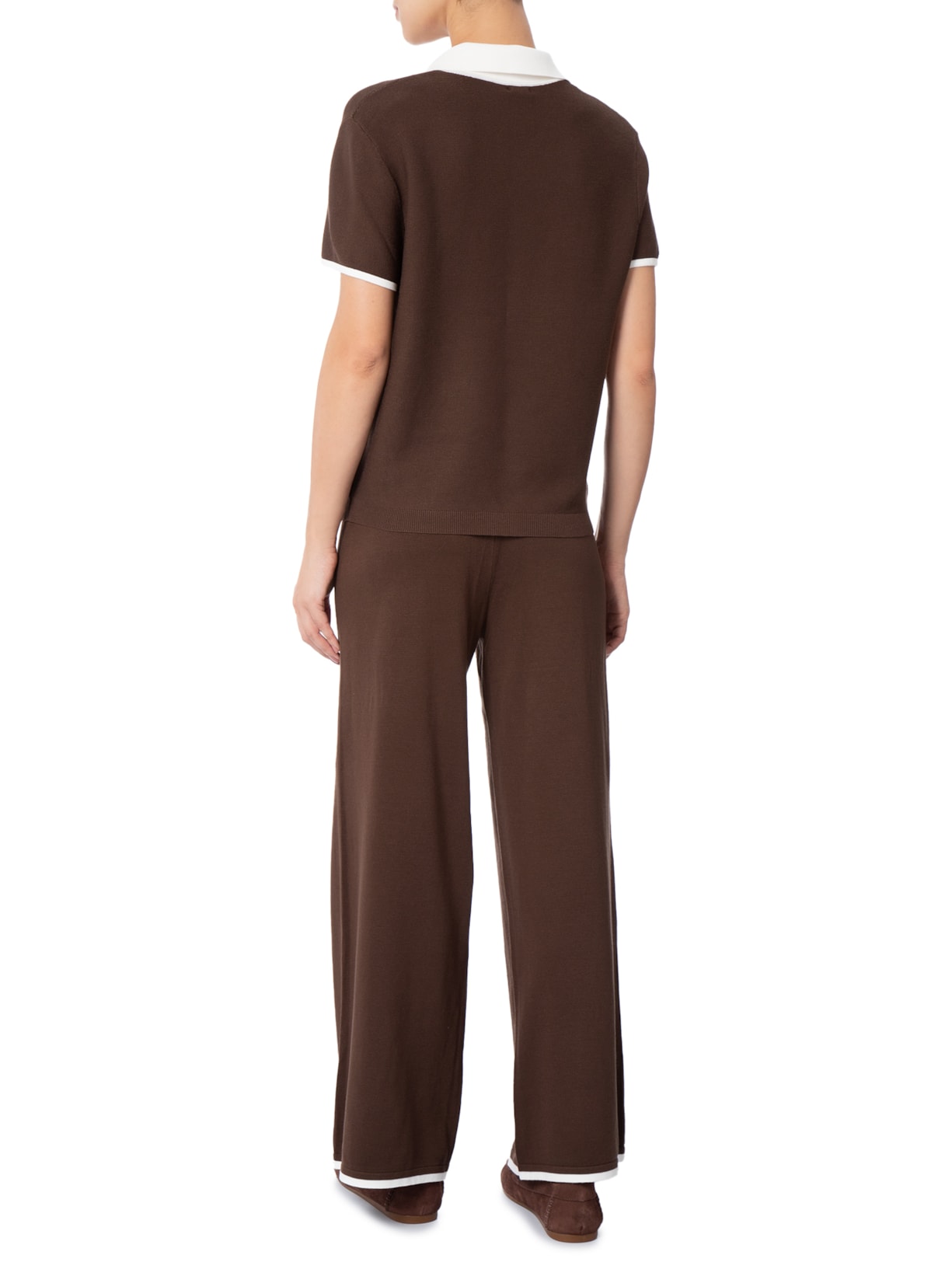 Conjunto Feminino Blusa Gola Esporte E Calça Tricot Bicolor Marrom Basiq
