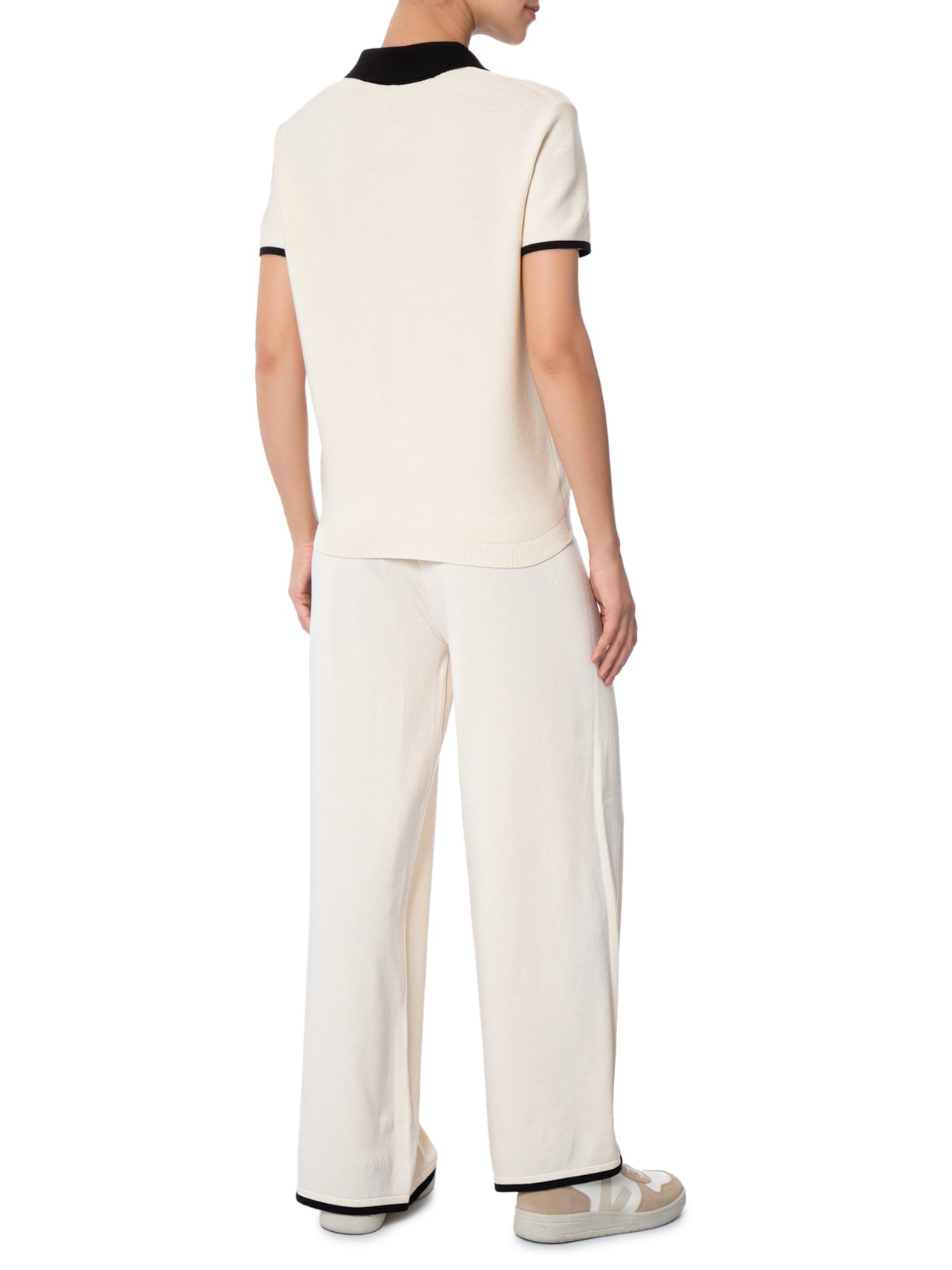 Conjunto Feminino Blusa Gola Esporte E Calça Tricot Bicolor Off White Basiq
