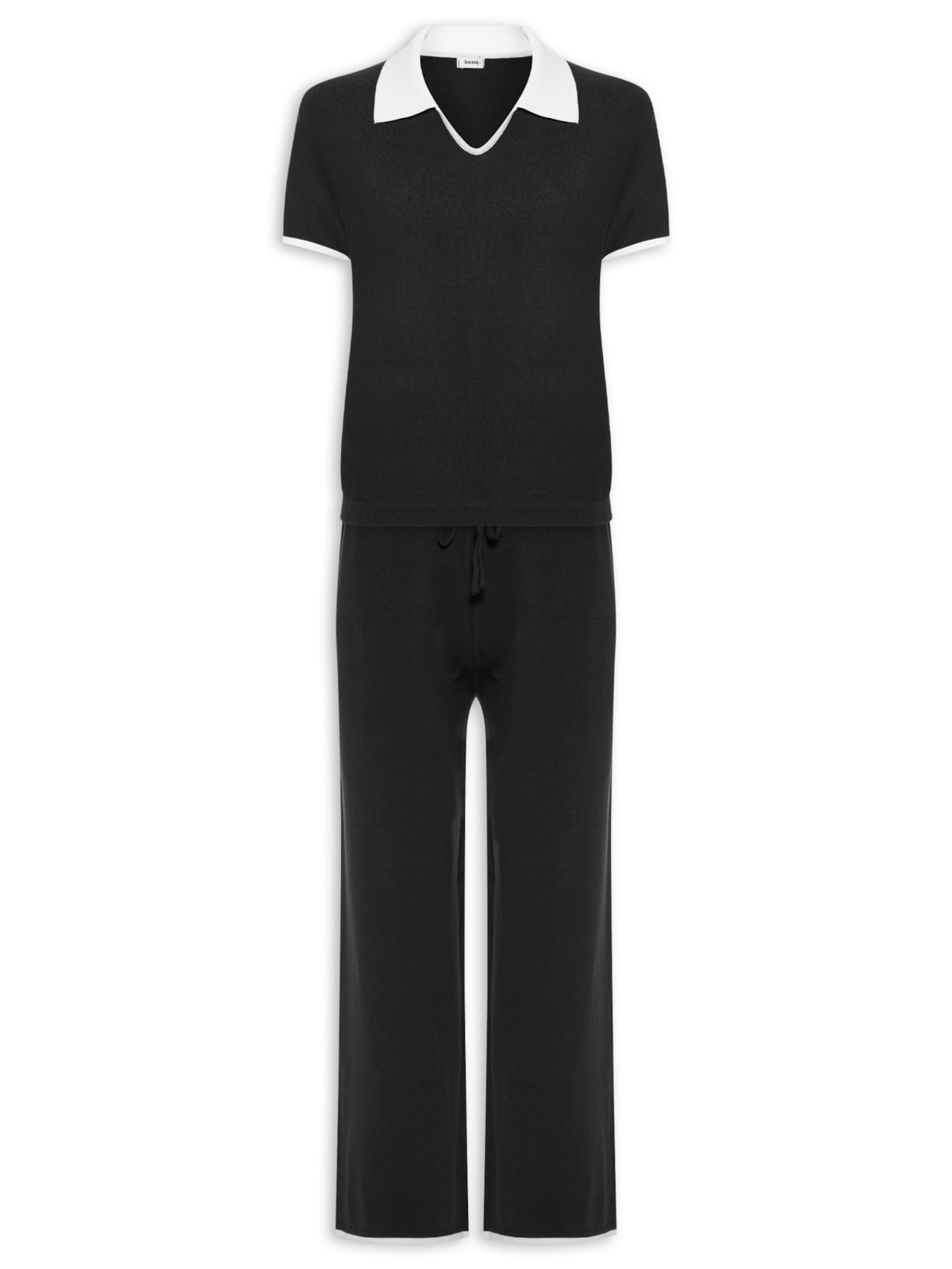Conjunto Feminino Blusa Gola Esporte E Calça Tricot Bicolor Preto Basiq